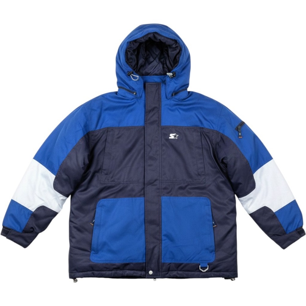 Starter Men Vintage Reversible Down Puffer Jacket Navy Royal Blue Large Heavy